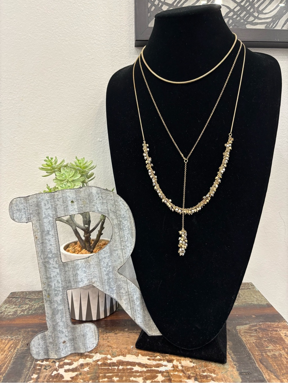 Cluster Pendent Multi Layers Mixed Metals Necklace